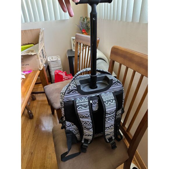 J World Sundance 20 inch Rolling Backpack Black and White Tribal print GUC - Picture 3 of 9